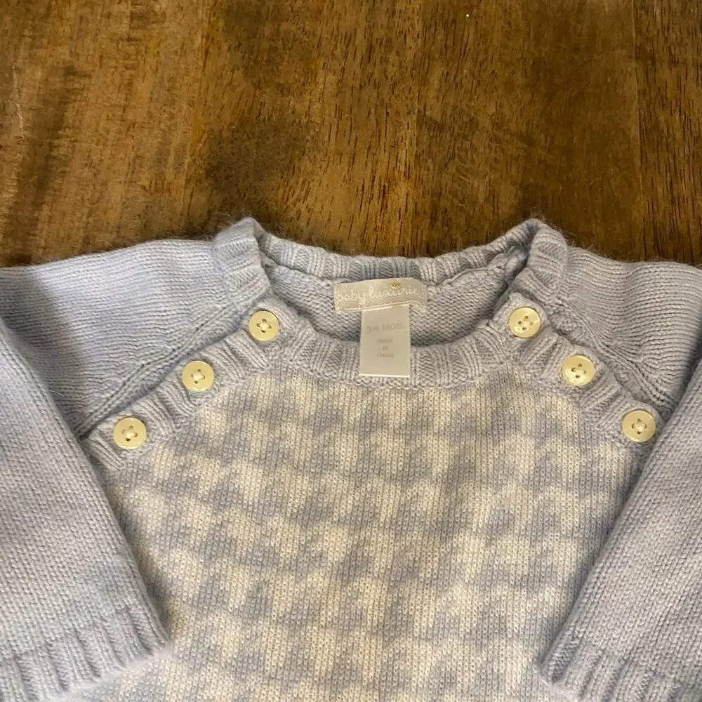 Baby Luxuries blue white long sleeve pant angora‎ sweater one piece SIZE 3-6M